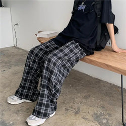 Oversized Plaid Elastic Waist Casual Sweatpants