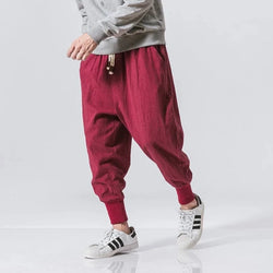 Men's Cotton Linen Drop-Crotch Harem Jogger Pants
