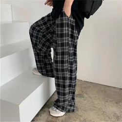 Oversized Plaid Elastic Waist Casual Sweatpants
