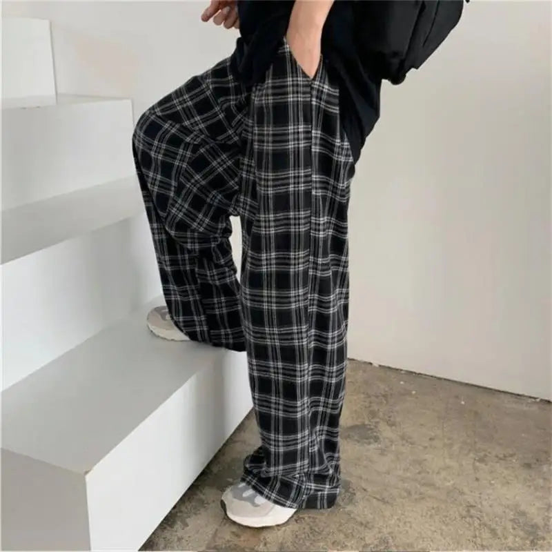 Oversized Plaid Elastic Waist Casual Sweatpants