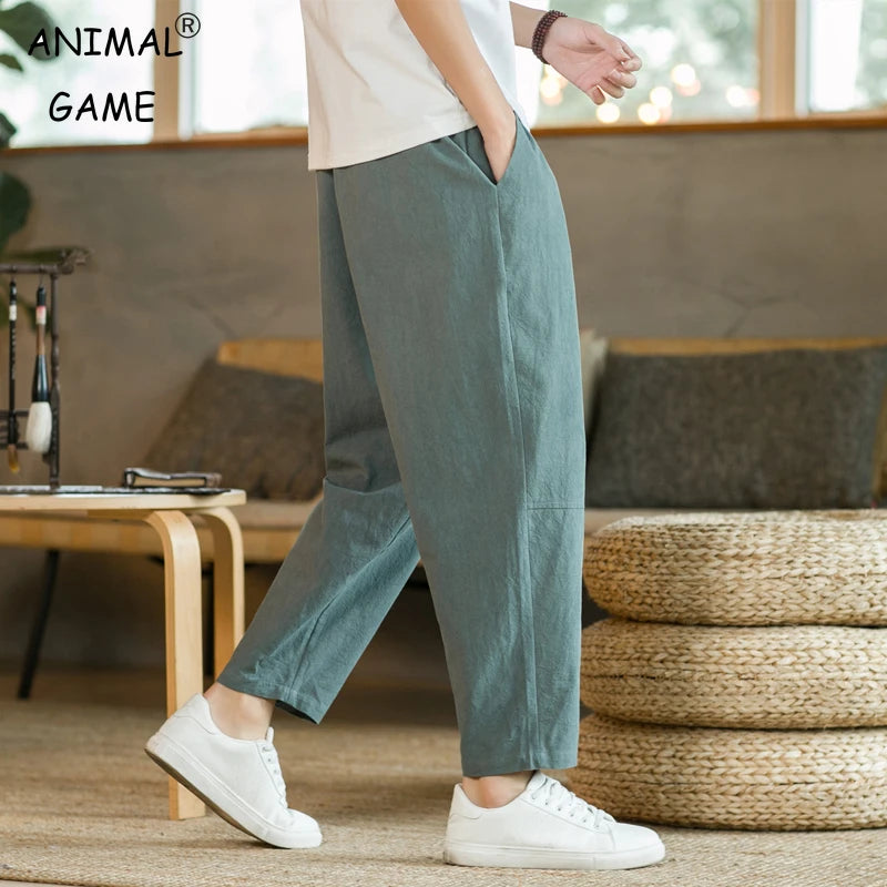 Men's Cotton Straight Drawstring Casual Pants