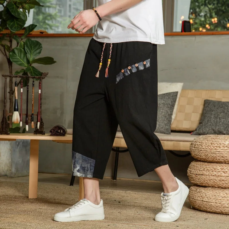 Men's Cotton Linen Harem Cropped Pants