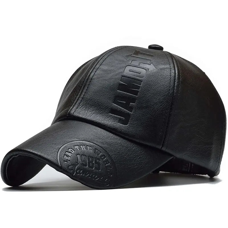PU Leather Letter Baseball Cap - Adjustable Outdoor Sun Hat