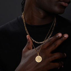 Vnox Stainless Steel Compass Pendant Layered Necklace