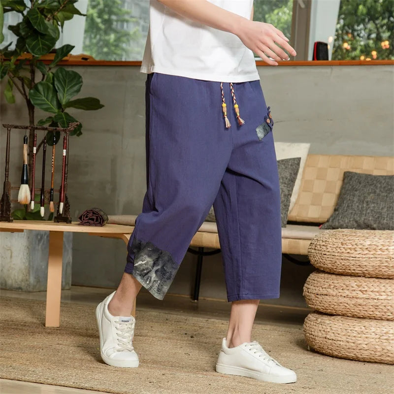Men's Cotton Linen Harem Cropped Pants