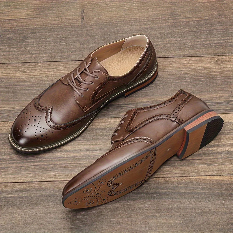 Men's Lace-Up Brogue Dress Shoes with Round Toe