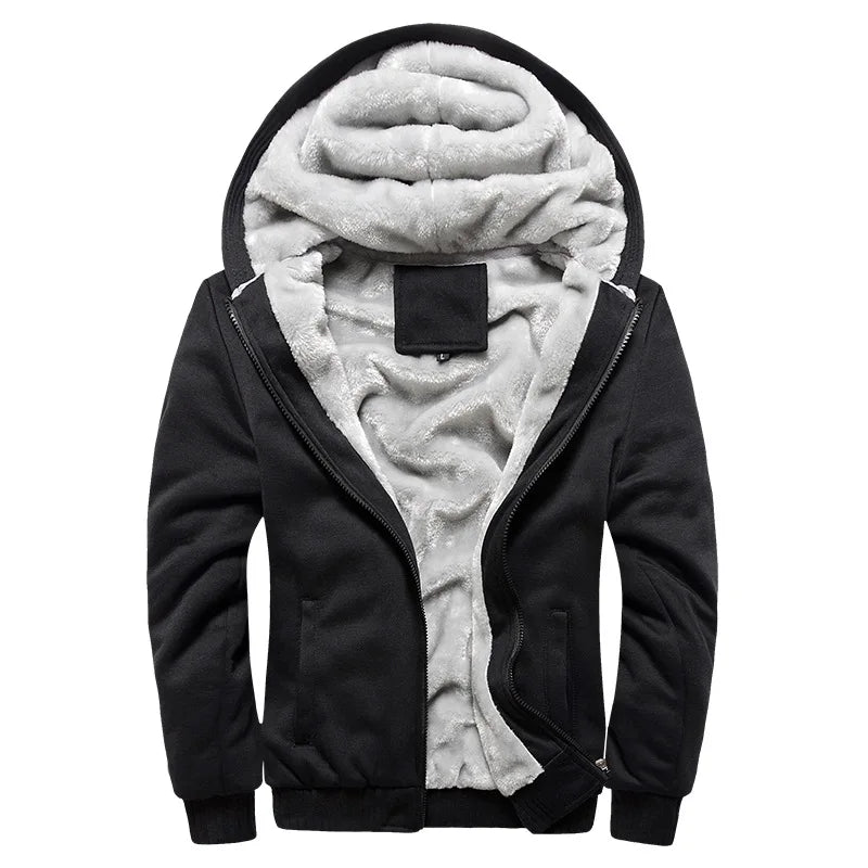 Men's Thick Fleece Zip Hoodie Jacket - Warm Casual Sportswear Sweatshirt