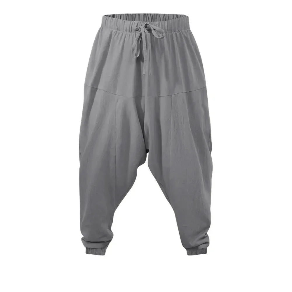 Men's Cotton Linen Drop Crotch Harem Joggers