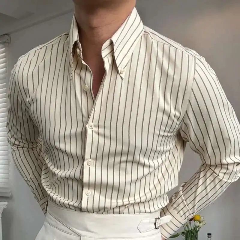 British Stripe Business Shirt - Long Sleeve Office Social Top