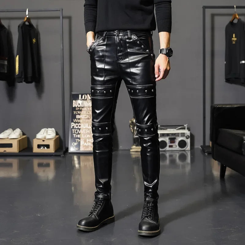 Men's Skinny Faux Leather Biker Pants