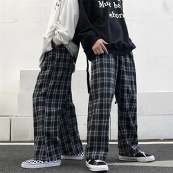 Oversized Plaid Elastic Waist Casual Sweatpants