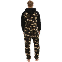 Men's Camo Fleece Hooded Onesie Jumpsuit