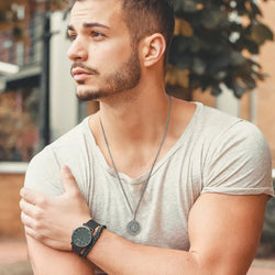 Vnox Stainless Steel Compass Pendant Layered Necklace