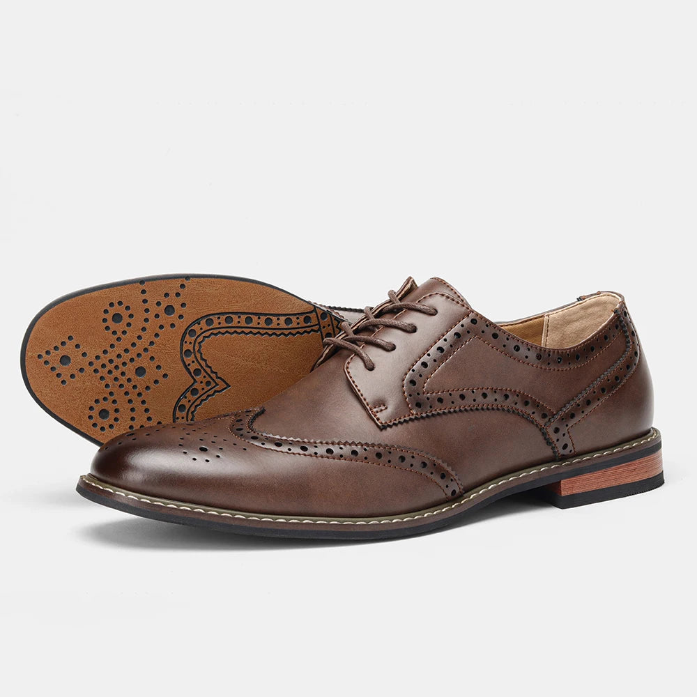 Men's Lace-Up Brogue Dress Shoes with Round Toe
