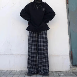 Oversized Plaid Elastic Waist Casual Sweatpants