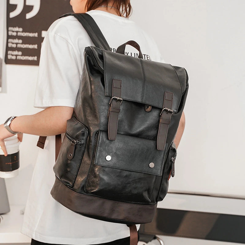 Men's PU Leather Business Laptop Backpack