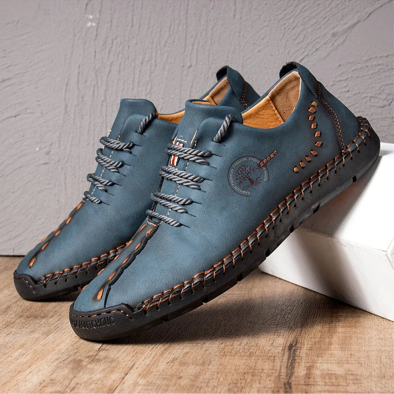 Handmade Leather Men's Lace-Up Loafers with Fringe Detail