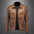 Men's Slim Motorcycle Leather Coat - Solid Color Lapel Jacket M-5XL