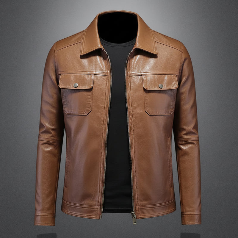Men's Slim Motorcycle Leather Coat - Solid Color Lapel Jacket M-5XL