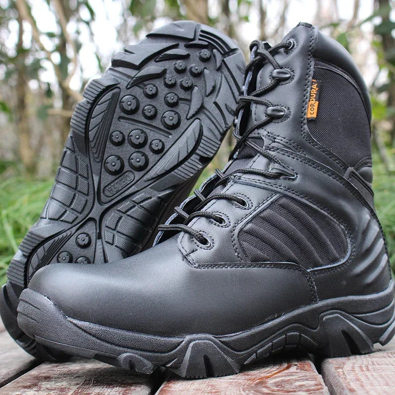 Men's Black Tactical Zip Combat Boots for Work and Outdoor Use