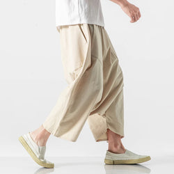 Men's Plus Size Cotton Linen Wide-Leg Harem Pants