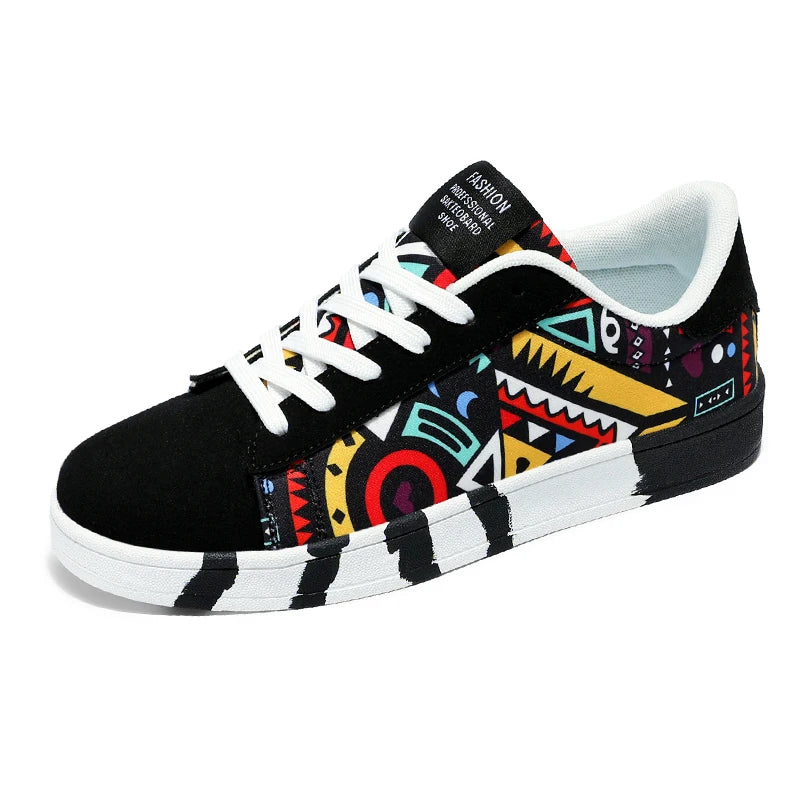 STRONGSHEN Men's Graffiti Canvas Lace-Up Sneakers