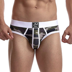 JOCKMAIL Men's Mesh Camouflage Briefs - Low-Rise Breathable Fit