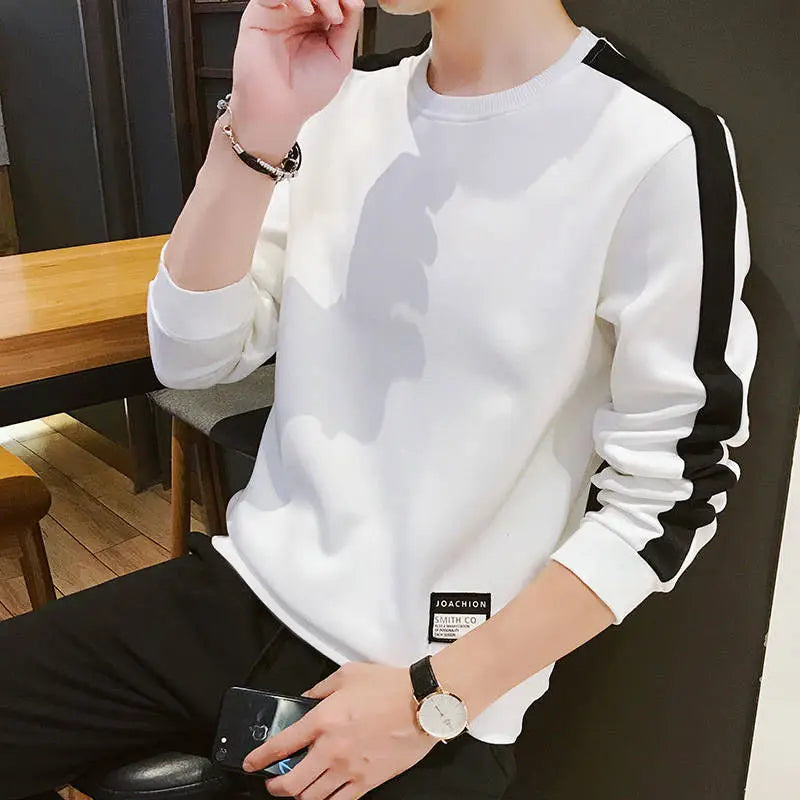Men's Patchwork O-Neck Sweatshirt - Hoodless Long Sleeve Streetwear Top