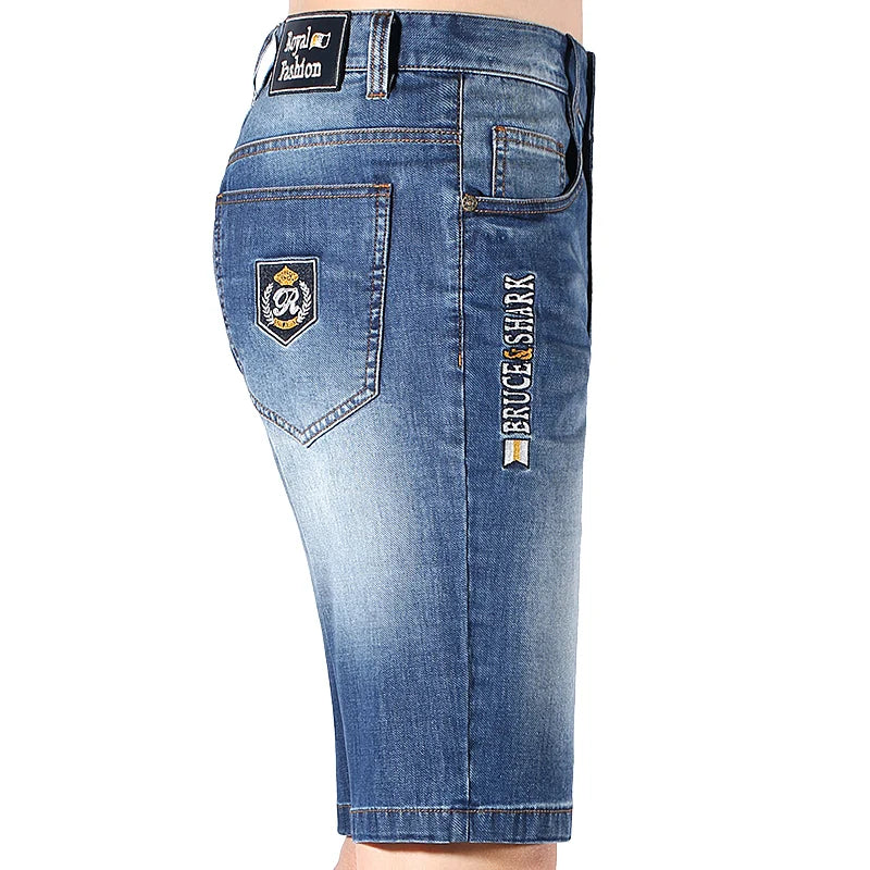 Bruce and Shark Men's Ripped Denim Shorts - Stretch Knee-Length Fit