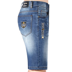 Bruce and Shark Men's Ripped Denim Shorts - Stretch Knee-Length Fit