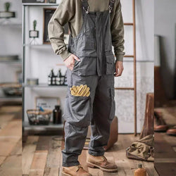 Men's Retro Cotton Bib Overalls with Loose Fit
