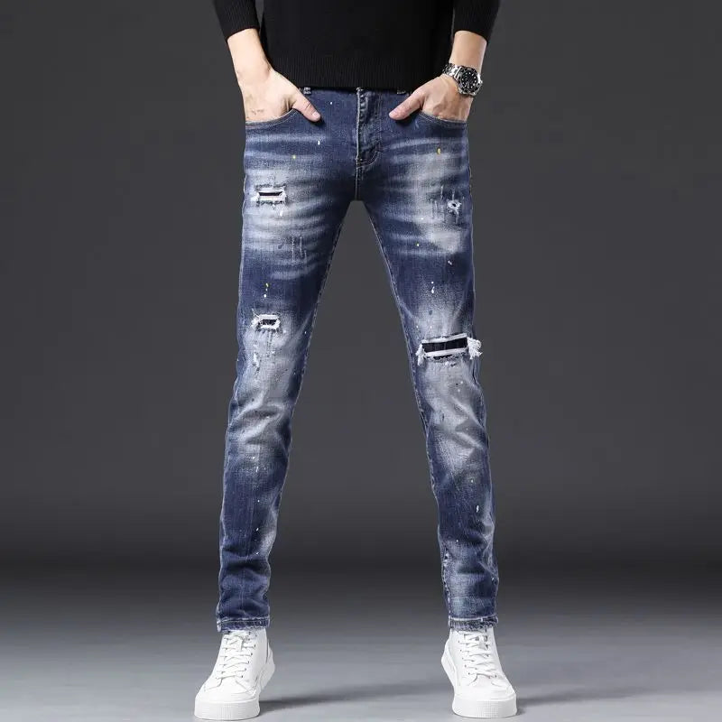 Men's Washed Ripped Slim Fit Denim Jeans
