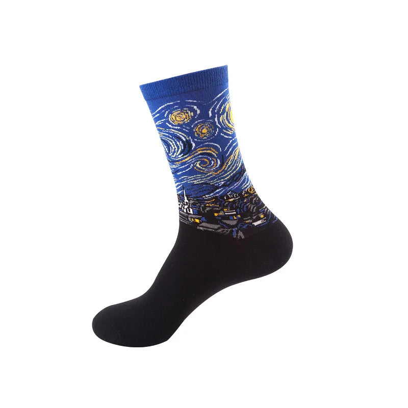 Cotton Abstract Art Socks - Van Gogh Style Skateboard Socks