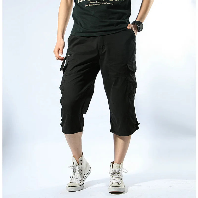Men's Long Length Cotton Tactical Cargo Shorts