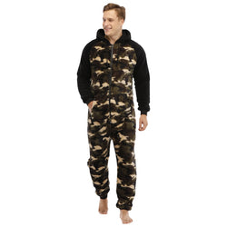 Men's Camo Fleece Hooded Onesie Jumpsuit