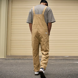 Men's Loose Khaki Bib Overalls with Cargo Pockets
