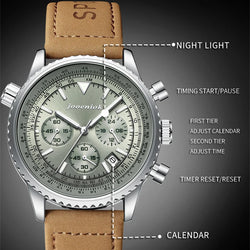 Men's Luminous Chronograph Leather Quartz Watch