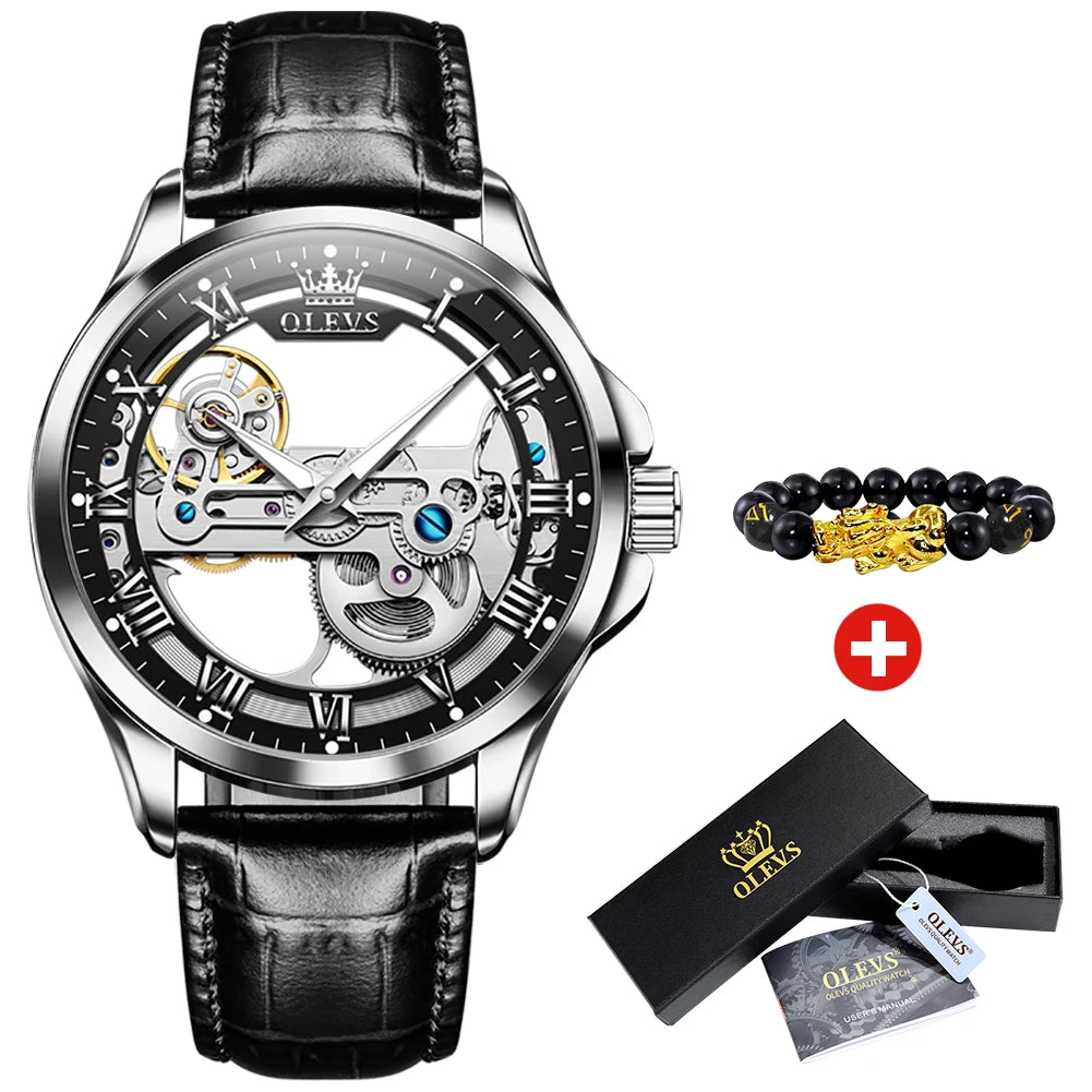 OLEVS Automatic Mechanical Leather Strap Watch