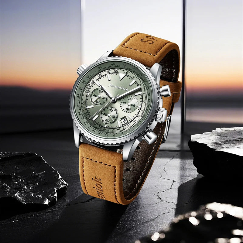Men's Luminous Chronograph Leather Quartz Watch