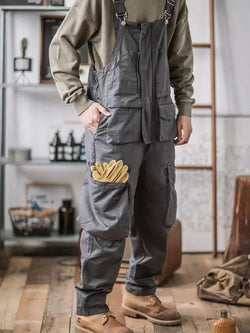 Men's Retro Cotton Bib Overalls with Loose Fit
