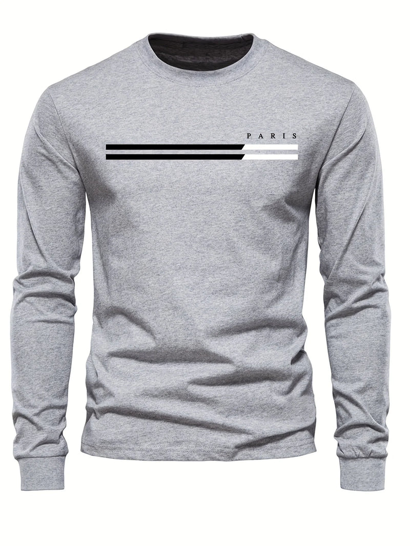 Men's Loose Cotton Paris Print Long Sleeve T-Shirt