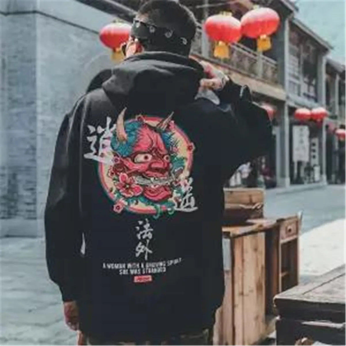 Japanese Harajuku Devil Hoodie - Loose Hip Hop Pullover for Men