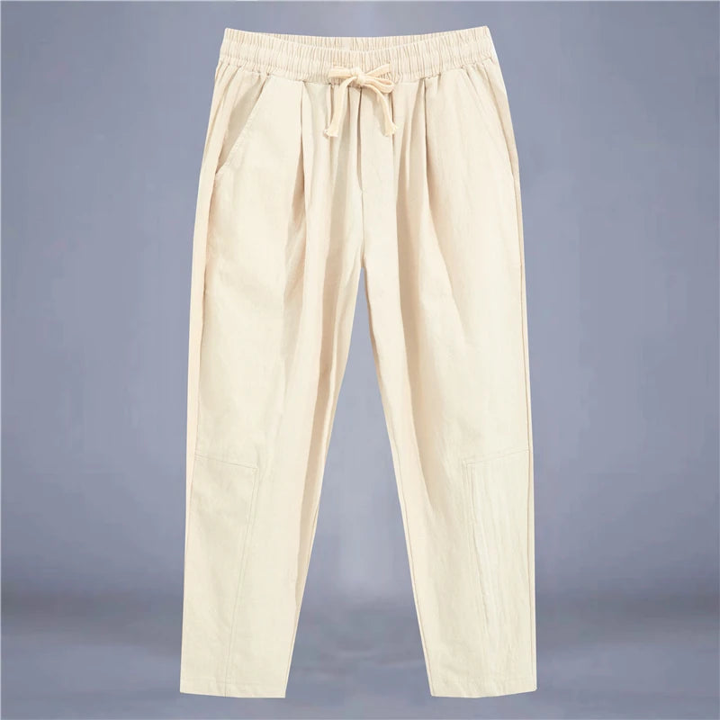 Men's Cotton Straight Drawstring Casual Pants