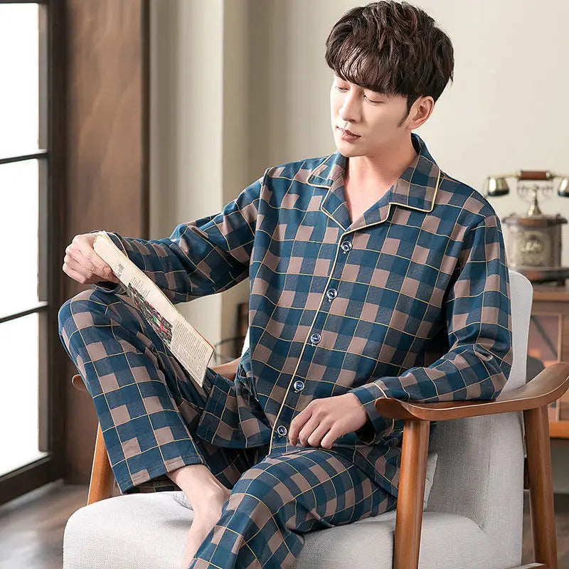 Long Sleeve Men's Pajama Set - Lightweight Button Loungewear Suit