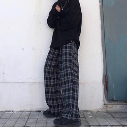 Oversized Plaid Elastic Waist Casual Sweatpants