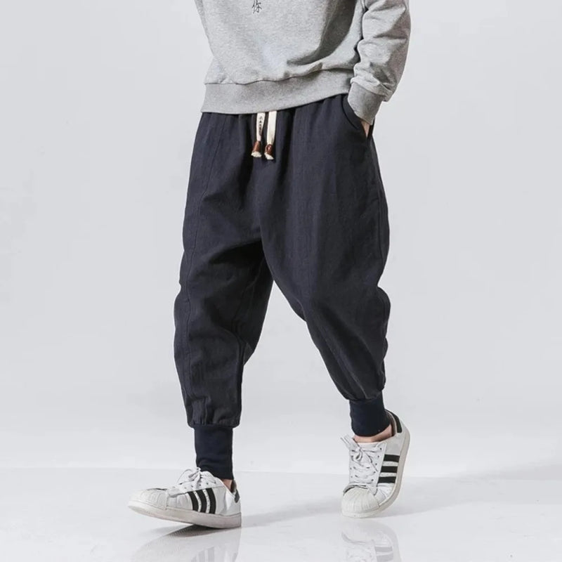 Men's Cotton Linen Drop-Crotch Harem Jogger Pants