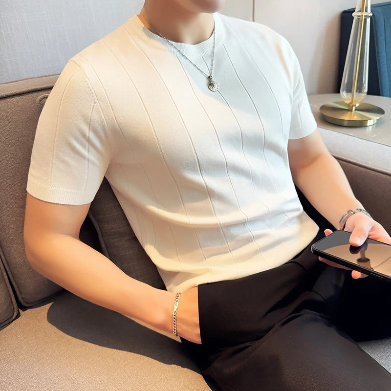 Men's Business Casual Short Sleeve O-Neck Sweater Tee